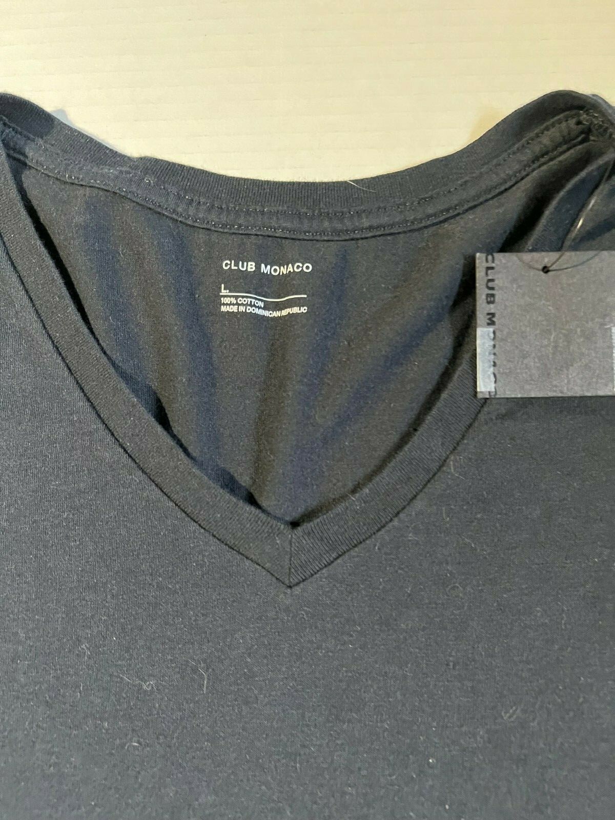 New CLUB MONACO Mens T-shirt Blk L/S Soft Cotton V-neck Tee sz L $49