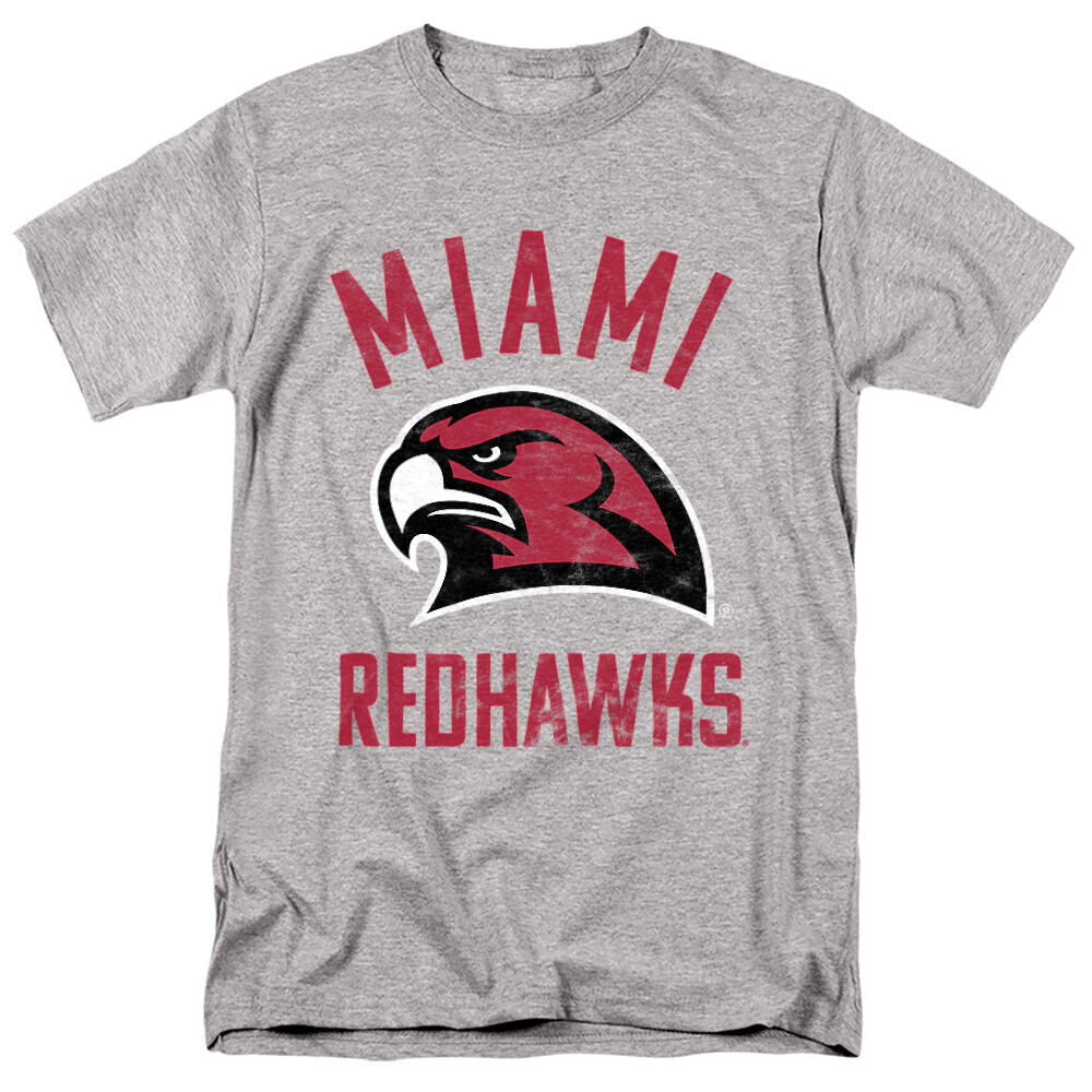 Miami University Adult T-Shirt Ohio Redhawks Logo, Athletic Heather, S-5XL
