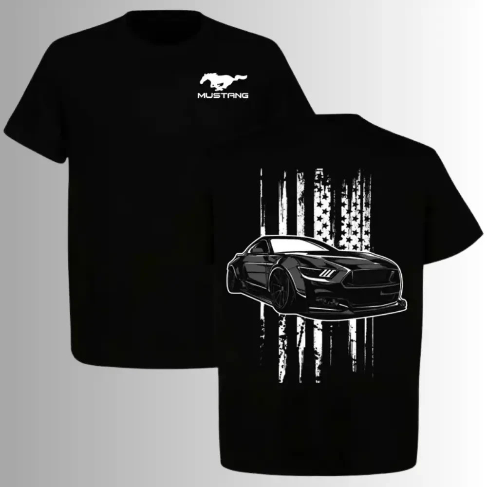 Mustang S550 Widebody Muscle Car T Shirt, 2 Sides, Patriotic Distressed US Flag