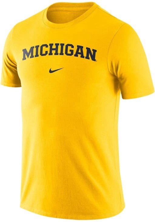 MICHIGAN WOLVERINES YELLOW NIKE ESSENTIAL WORDMARK SHORT SLEEVE T SHIRT SIZE XL