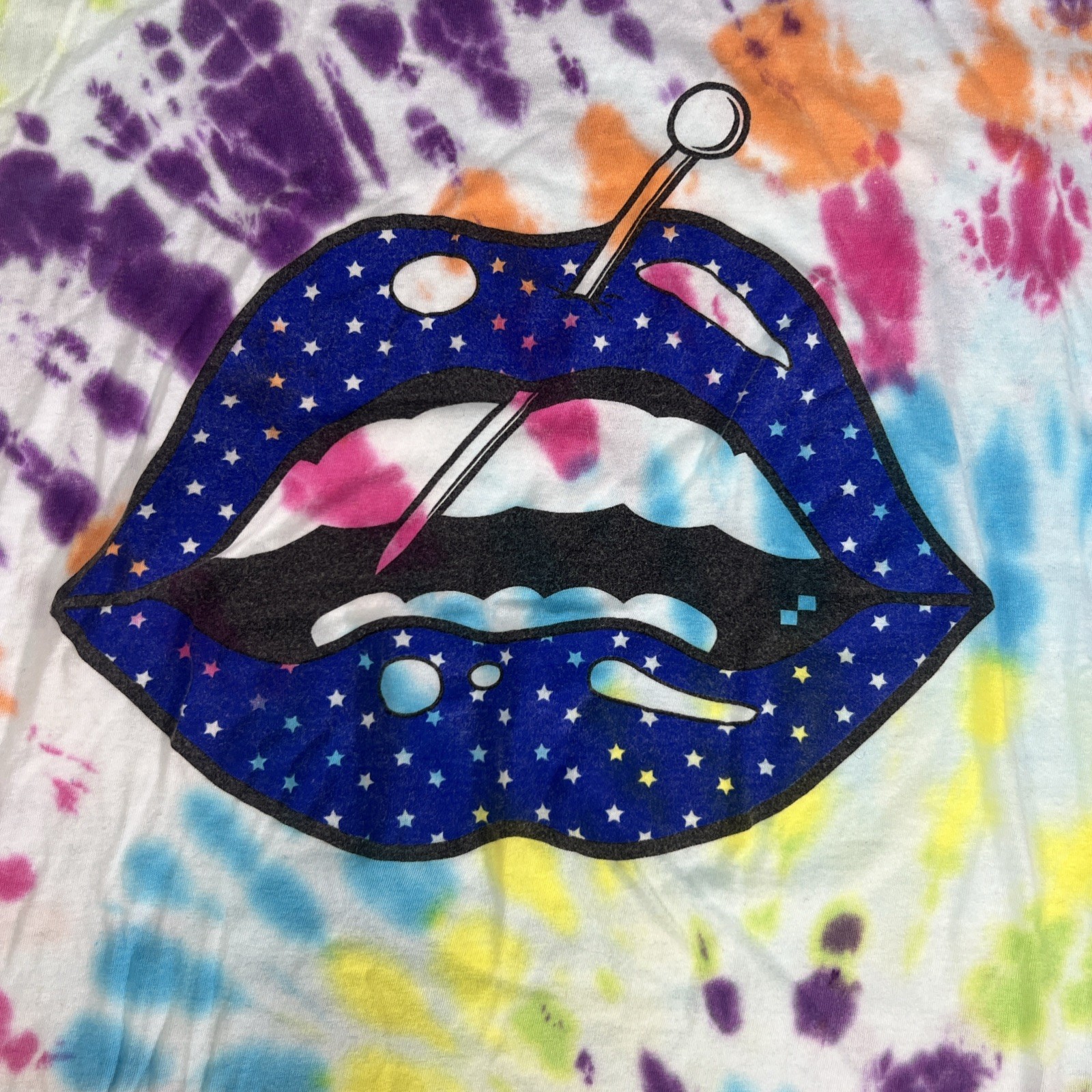 Herman Homme Pierced Lip Soft T-shirt Tie Dye XL Crew Neck Total Tiedye Pattern