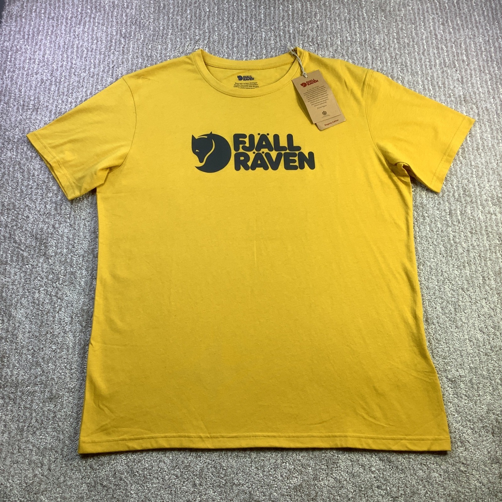 Fjallraven Mens Logo T-shirt Ochre Yellow Organic Cotton Blend Size XL NWT