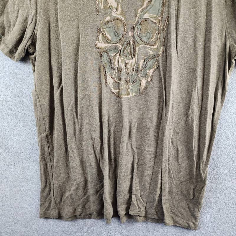 John Varvatos Linen Blend Chain Skull Tee Men&rsquo;s XL Olive Leaf Crewneck Pullover
