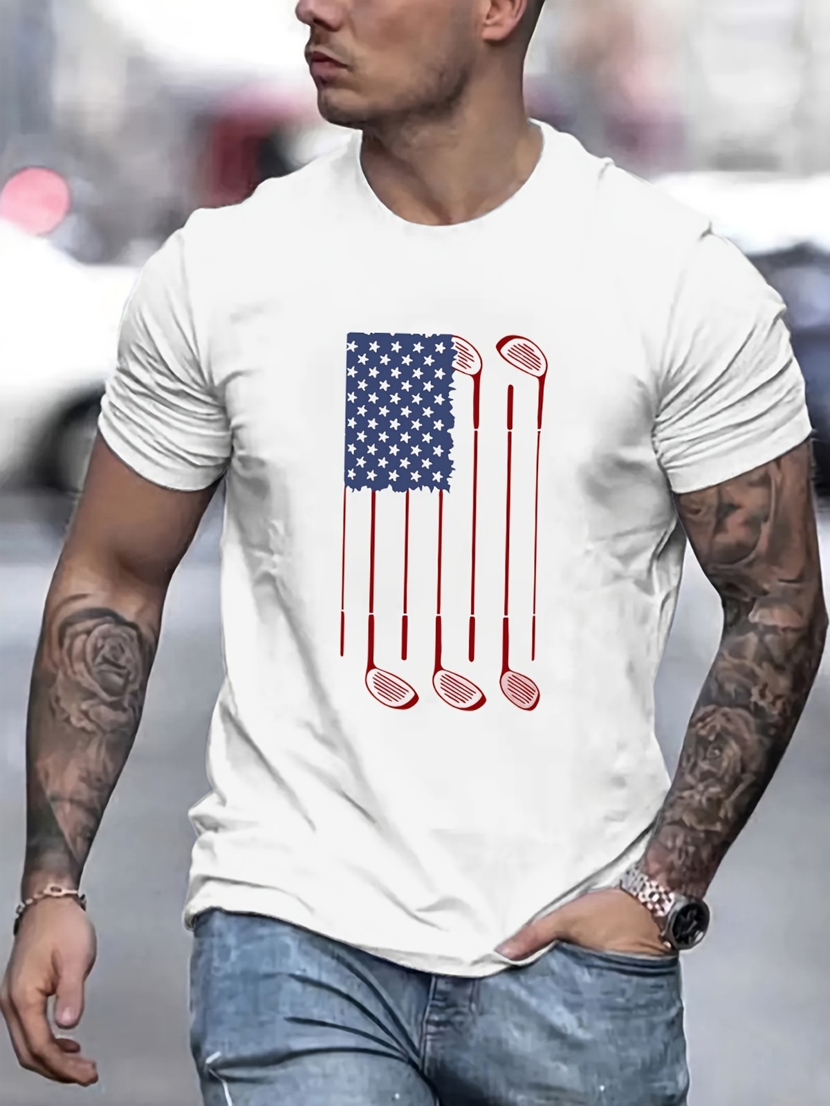 Men&rsquo;s USA Golf Flag Graphic T-Shirt Patriotic Golfer Casual Tee