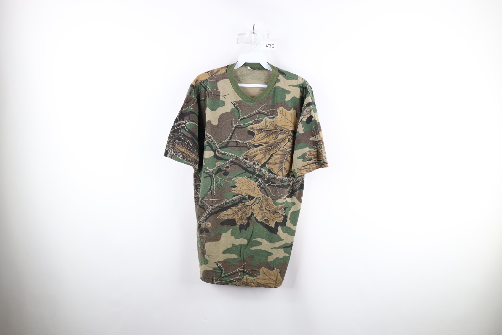 Vintage 90s Streetwear Mens Large Faded Woodland Plus Camouflage T-Shirt USA