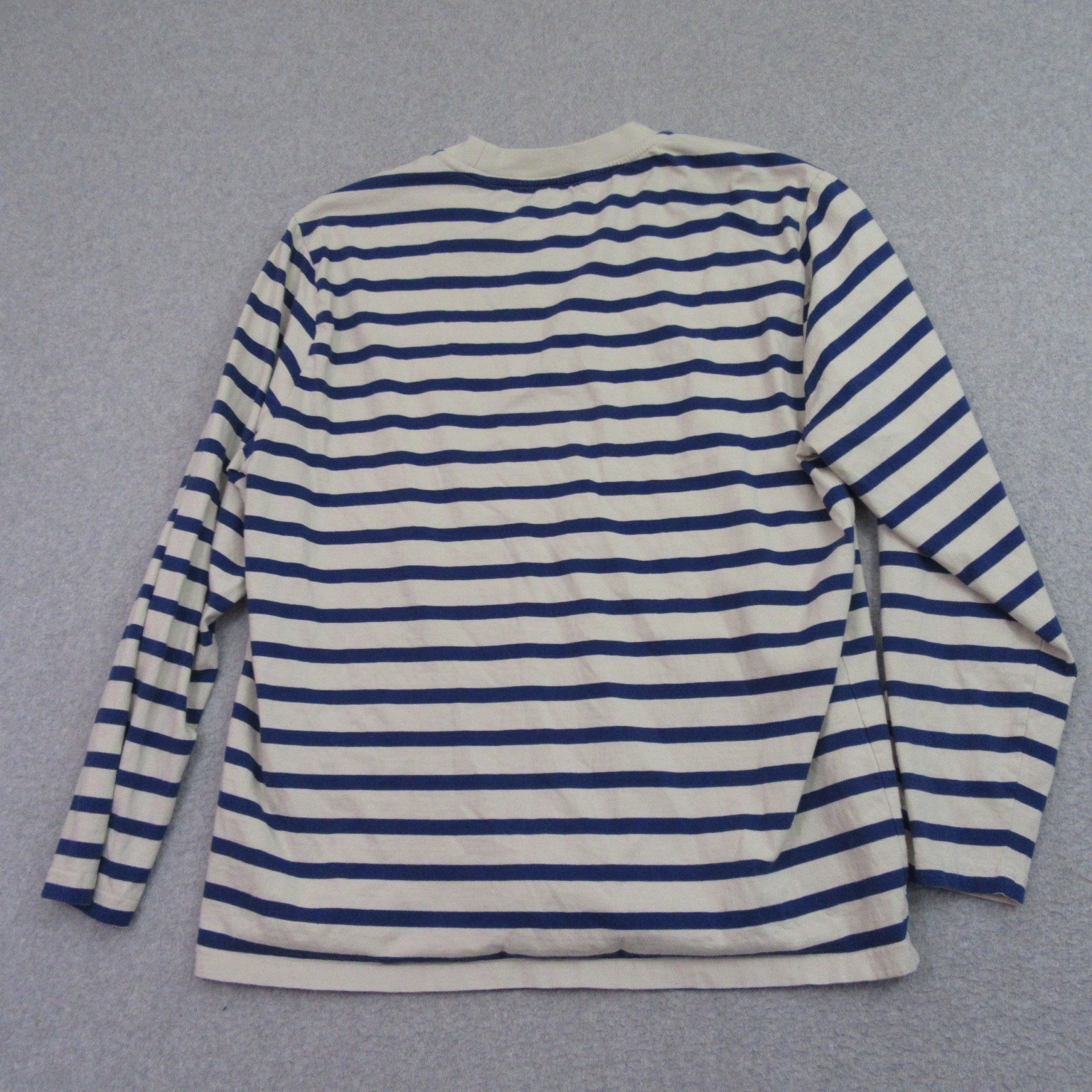 Bonobos Mens T-Shirt Long Sleeve XL Beige/Navy Striped Pocket 100% Cotton