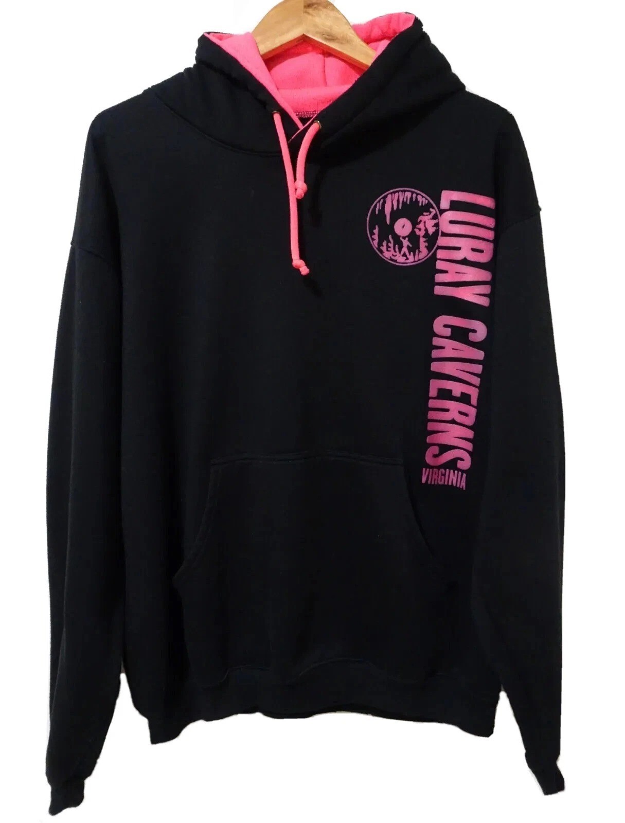 L/XL Vtg 90s Y2K Luray Cavern Skate Punk Acid House Cyber Rave Distressed Hoodie