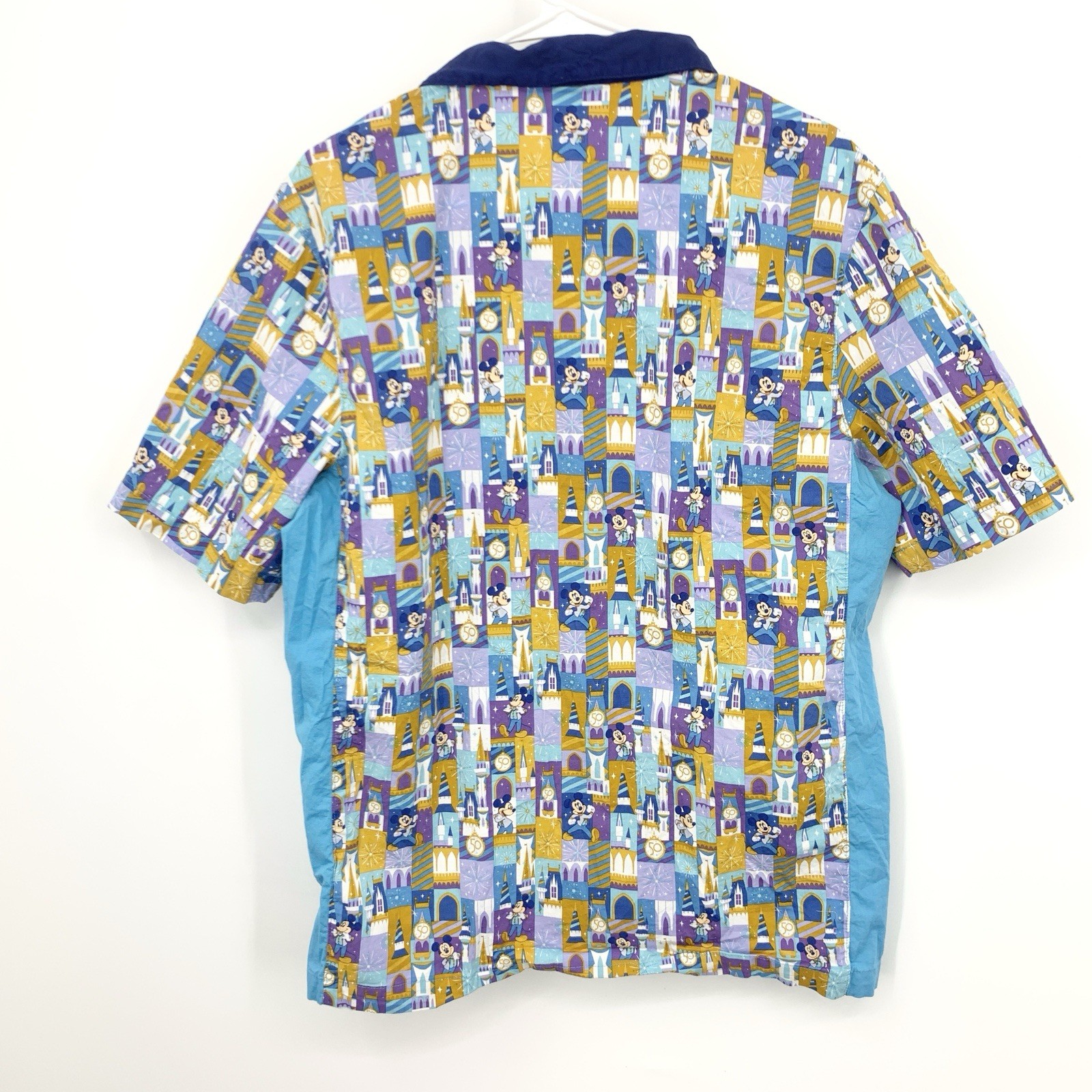 Disney Store Men Size Medium Shirt Button Down Top 50th Anniversary Blue Mickey