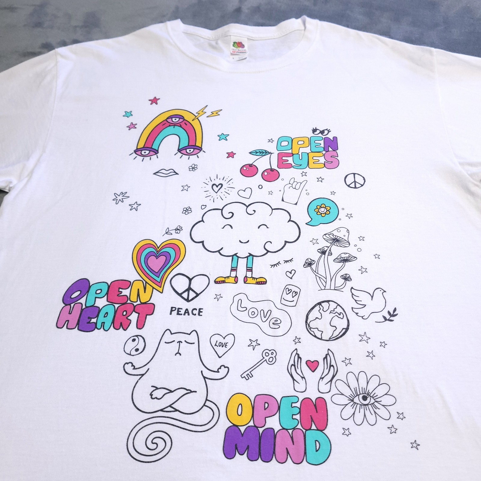 Open Your Heart Mind Eyes Be Kind Large Shirt Kindness Peace Respect Love Hippie