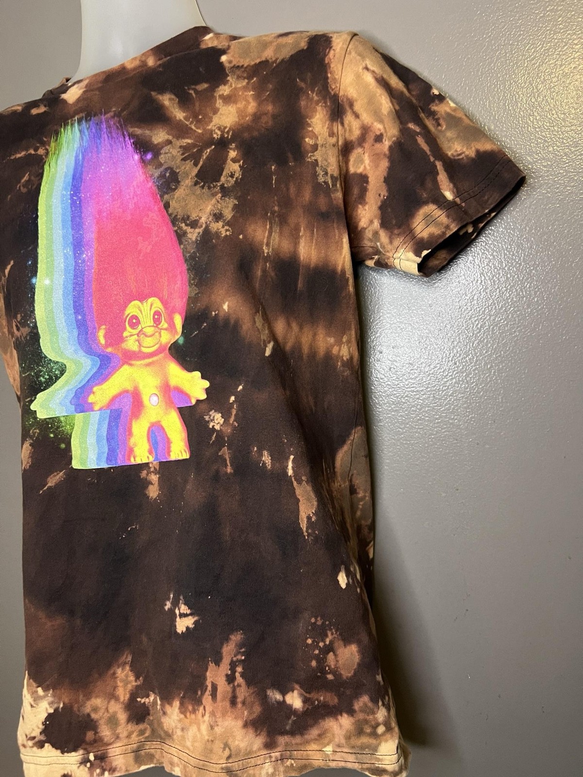 Good Luck Trolls Shirt Mens Small Brown Bleach Tie Dye Rainbow Graphic Tee