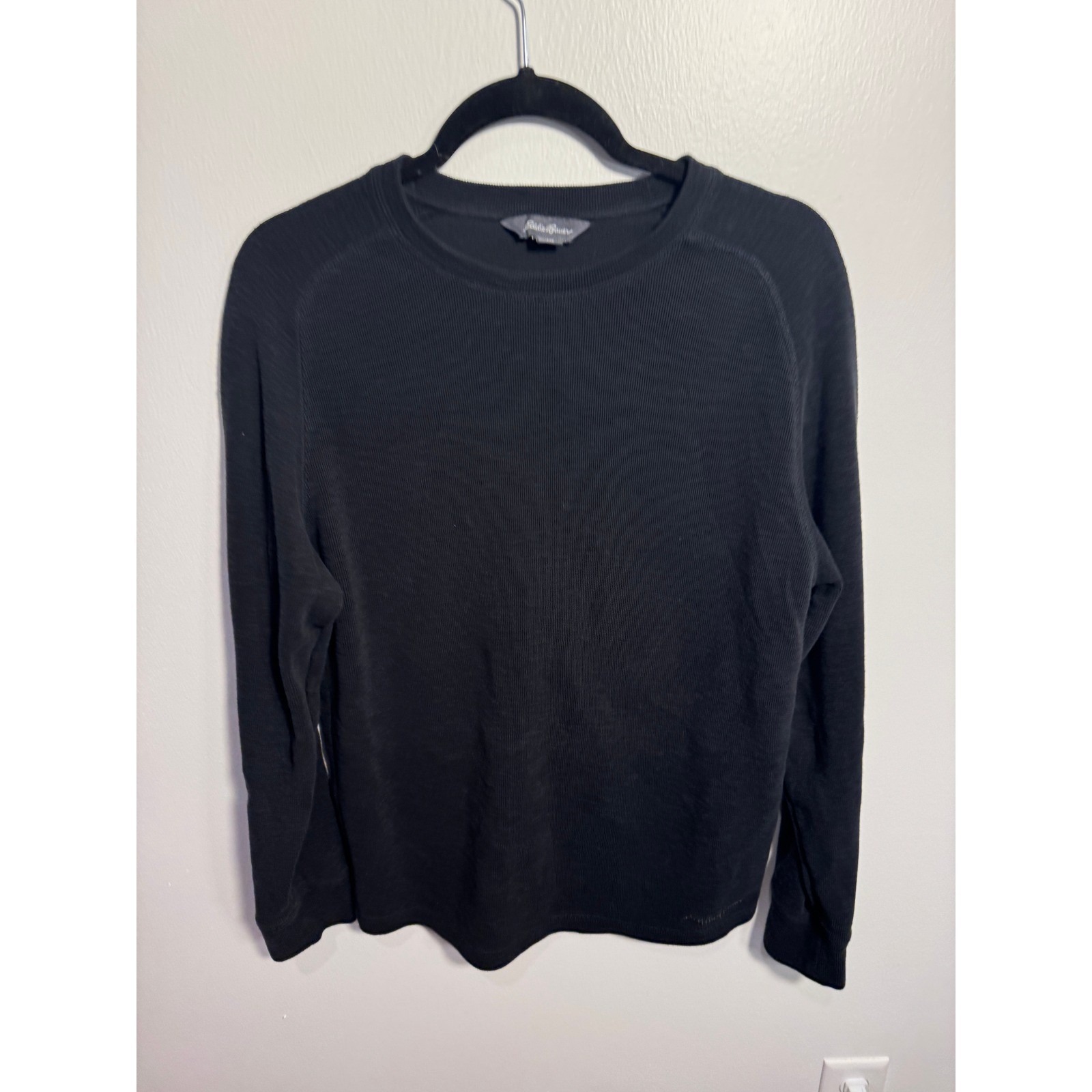 Eddie Bauer Mens Waffle Knit Thermal Long Sleeve Shirt Black Large Cotton Blend