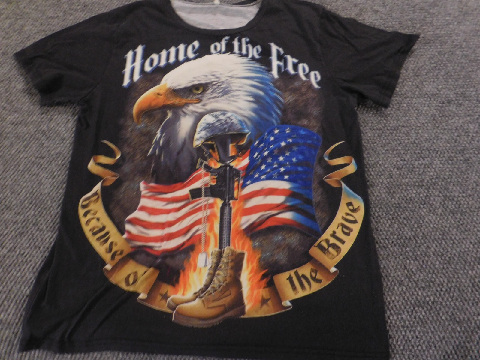 American Soldier Mens Shirt Extra Large Black Eagle home of the free gun