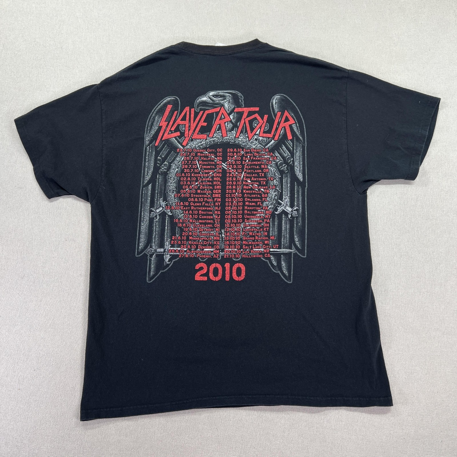 Slayer Shirt Mens XL Black Hanes Heavyweight 2010 Tour Band Tee Back Hit