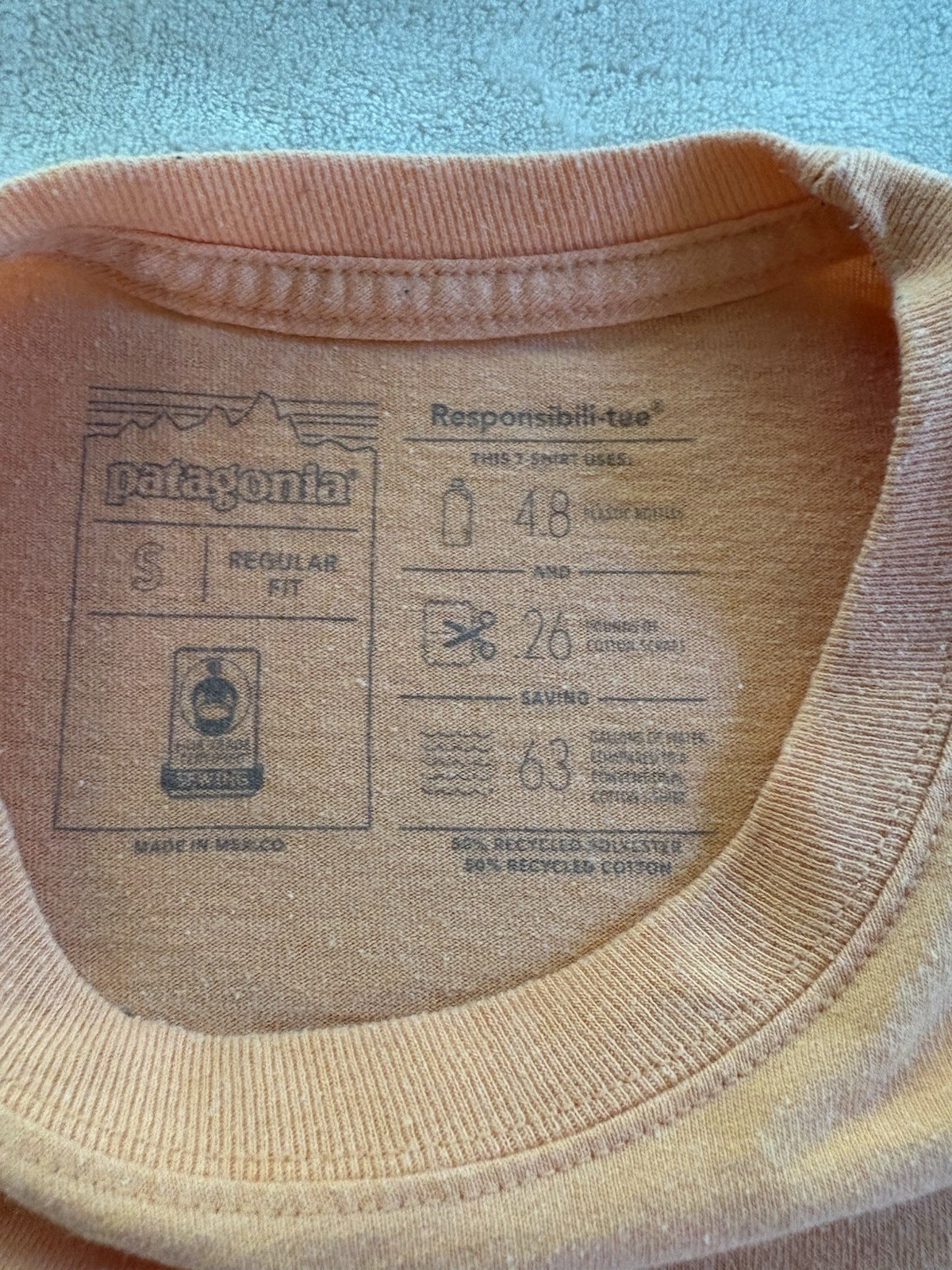 🔥Patagonia T Shirt Size Small (Cut-Off) Salmon Color Pocket Tee Recycled Poly