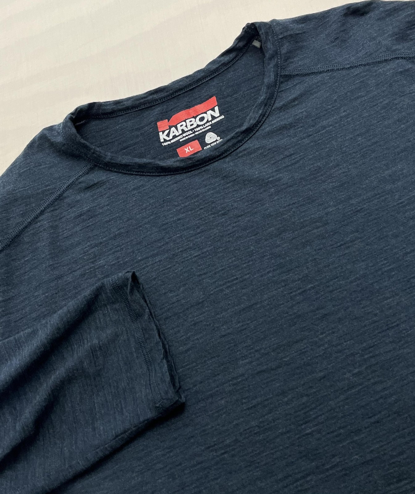KARBON Shirt Mens XL Blue 100% Merino Wool Long Sleeve Base layer Crewneck