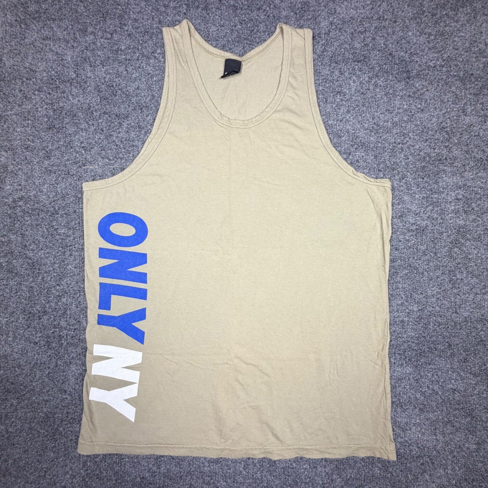 Only NY Mens Tank Top XL Khaki Tan Graphic Logo Cotton Made in USA Streetwear