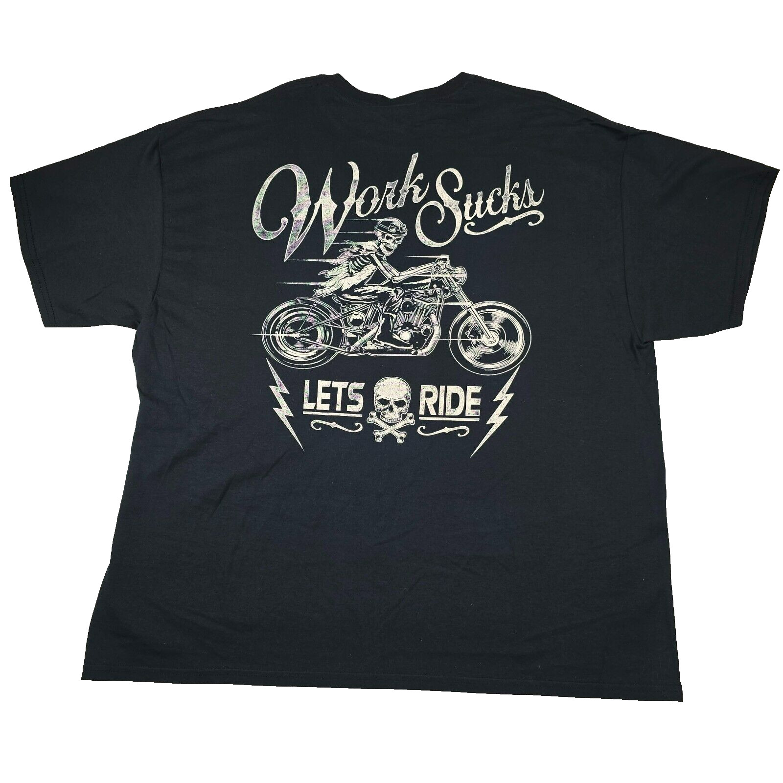 Biker Gear Gildan Work Sucks Lets Ride Motorcycles Skeleton 2XL T Shirt