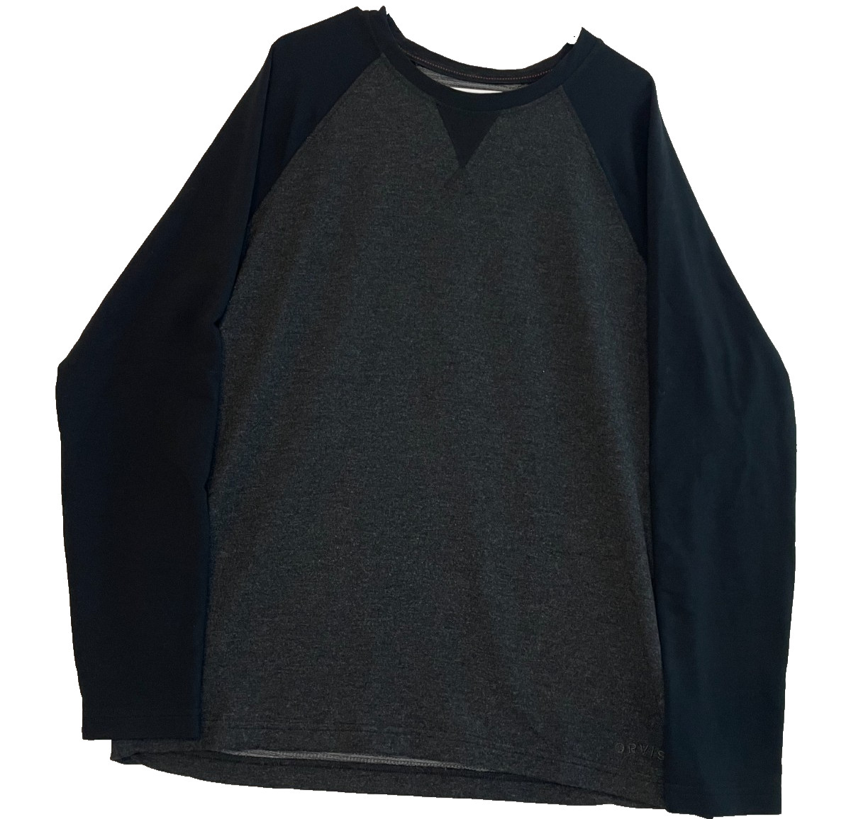 Orvis Lounge Lounge Shirt Mens Large Gray Stretch Wordmark Logo Raglan Sleeve