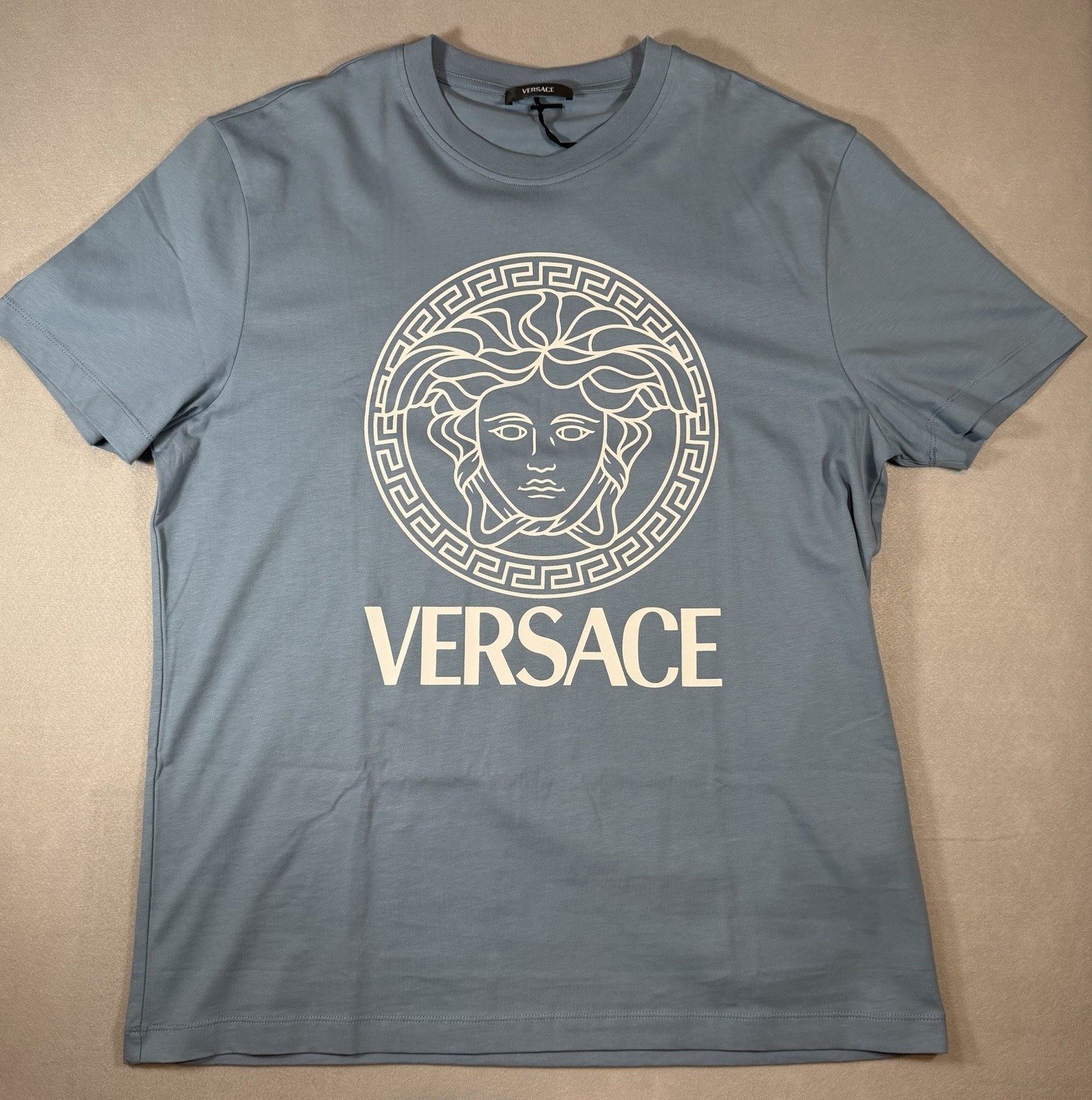 Versace Medusa Light Blue Jersey Short Sleeve T-Shirt Men’s Size L Authentic