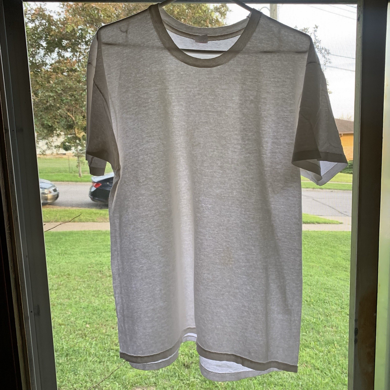 Vintage 90s Hanes Blank White T Shirt L/XL Worn Distressed Single Stitch USA