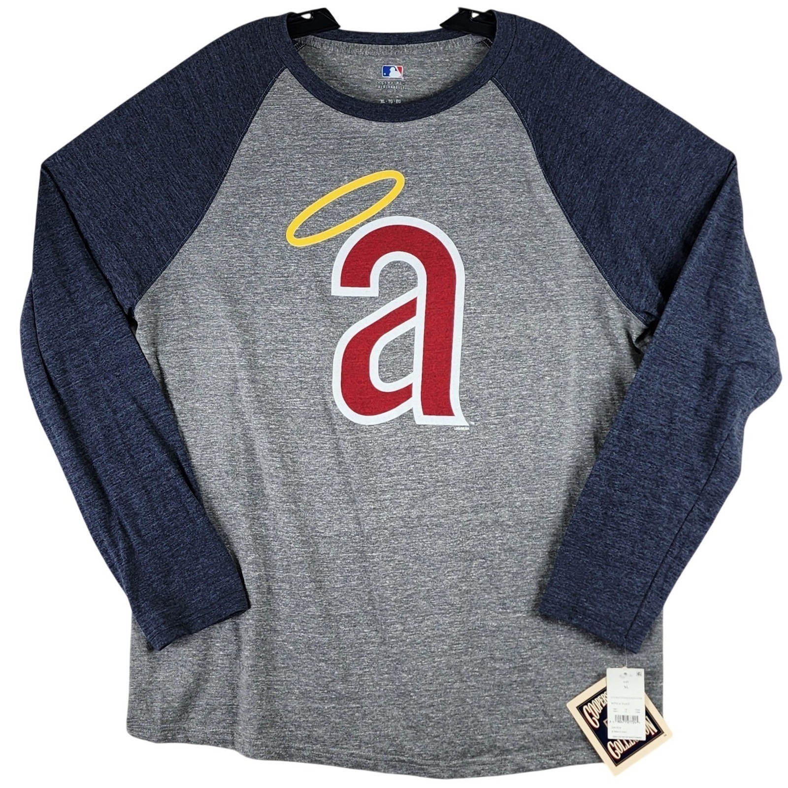 LA Angels MLB Cooperstown Collection Raglan Long Sleeve Shirt Mens XL Gray Navy