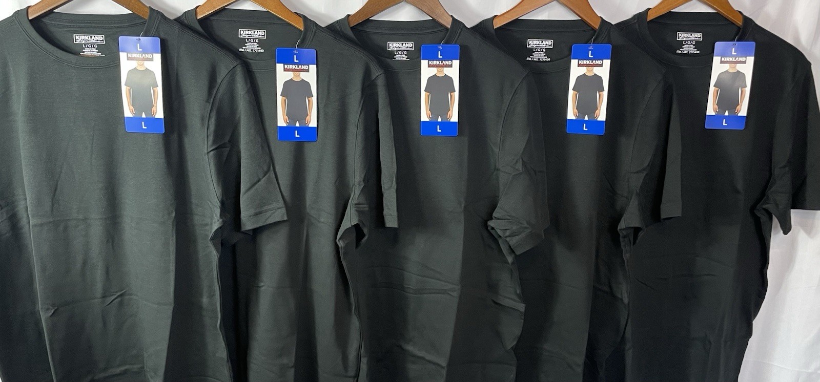 Kirkland Signature Men&rsquo;s Lot of (5) BLACK 100% Pima Tee Pick Size M, L, XL NWT