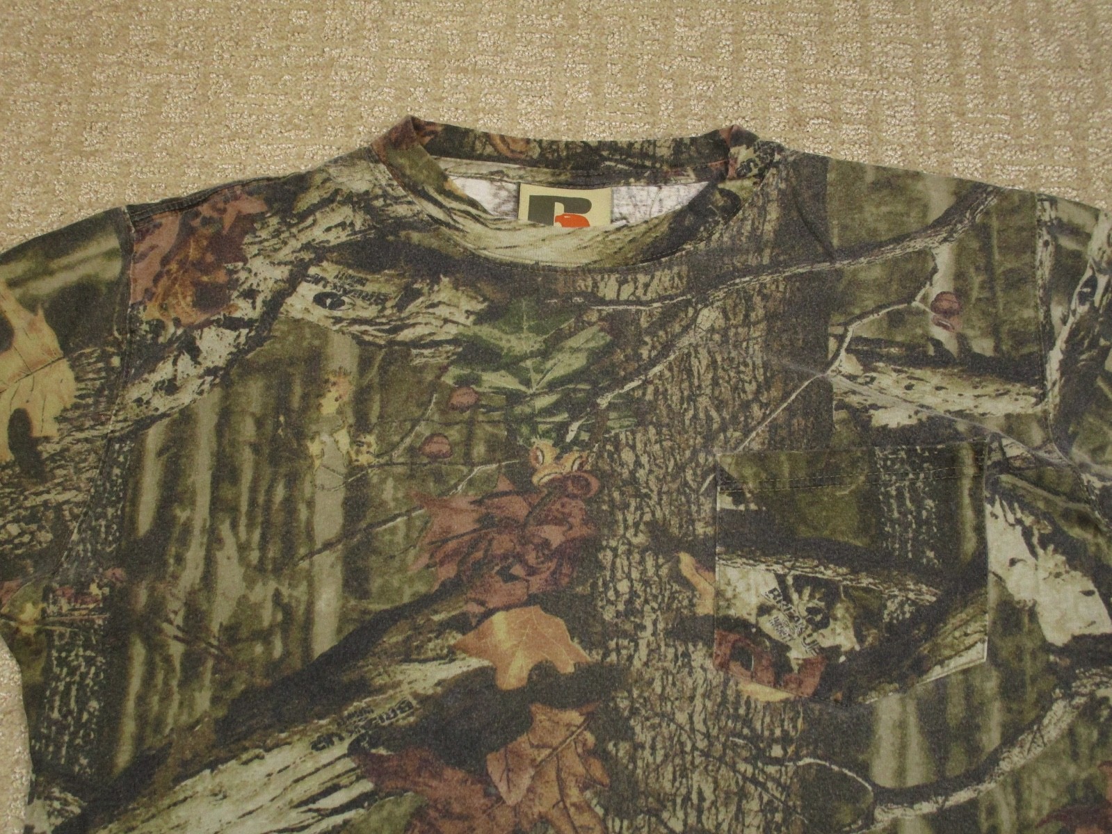Russell Outdoors Shirt Men Large Green Timber Leaves Camouflage Short Sleeve Y2K