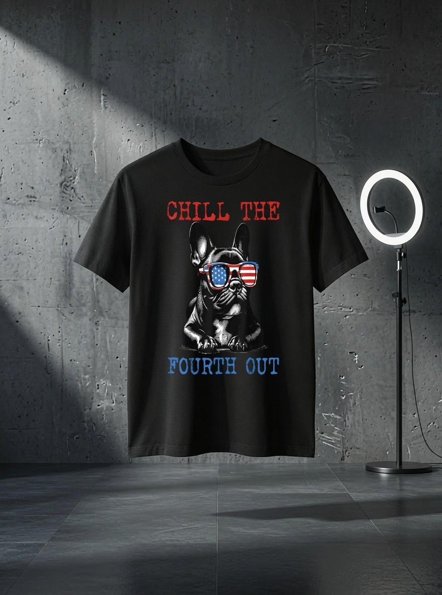 Unisex Chill The Fourth Out Dog French Bulldog 4th of July Men Kids Graphic