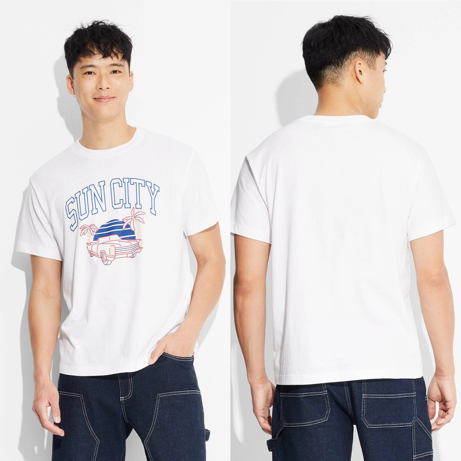 Large – Mens Short Sleeve Sun City T-Shirt – Original Use – White