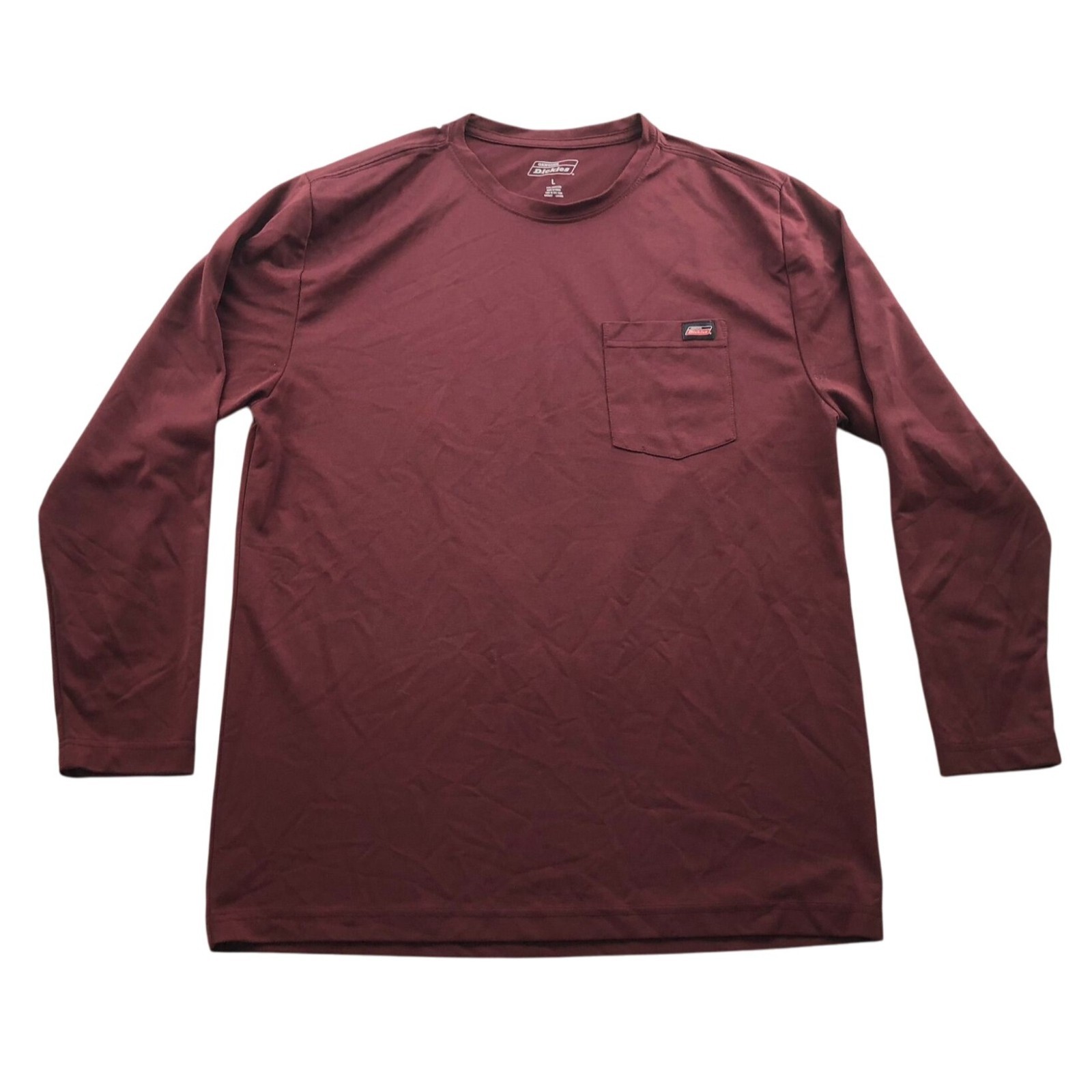 Genuine Dickies Mens Work T-Shirt Large Long Sleeve Pullover Pocket Tee Burgundy