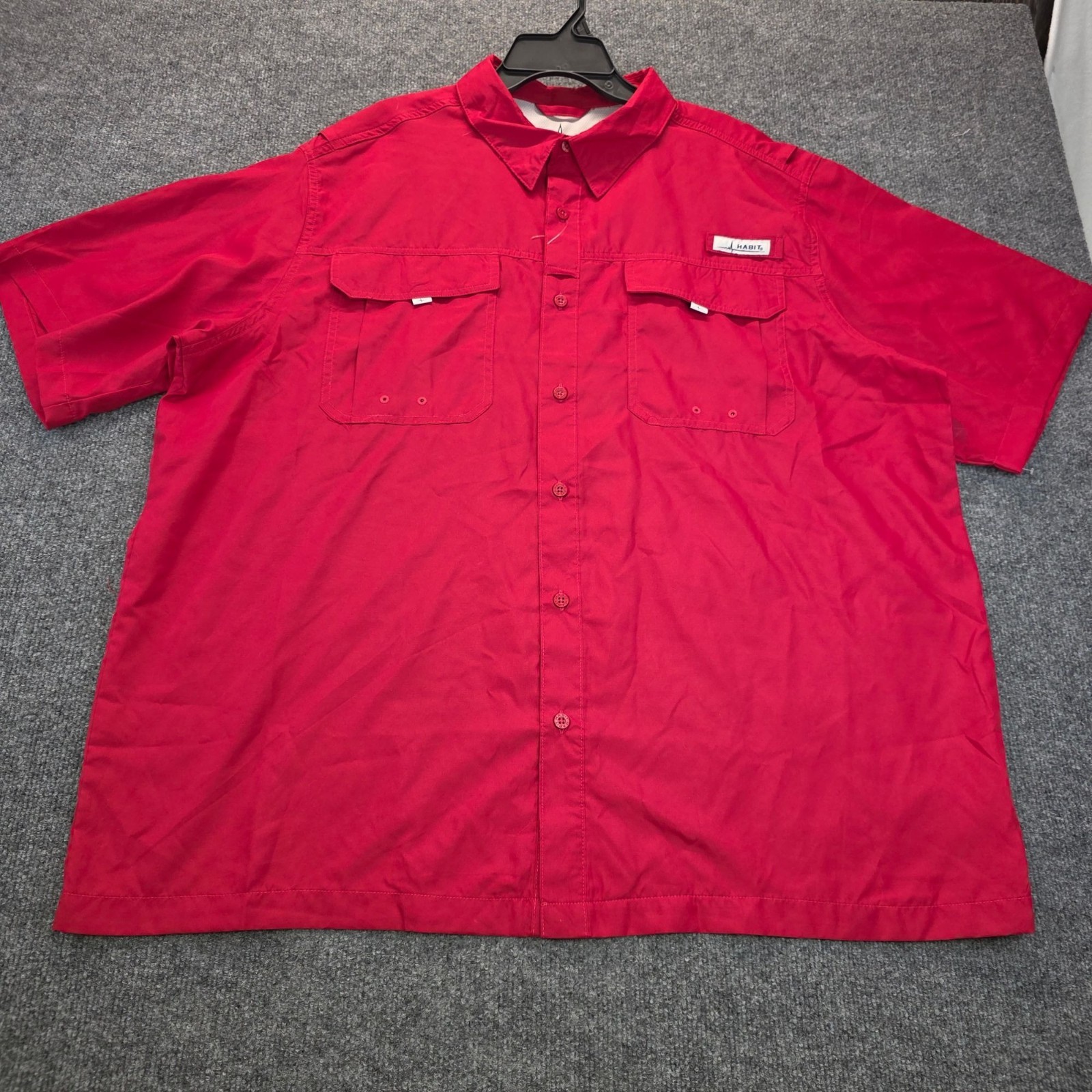 Habit Mens Fishing Shirt 2XL Red Short Sleeve Outdoor Campcore UPF 40+ Hike Gorp