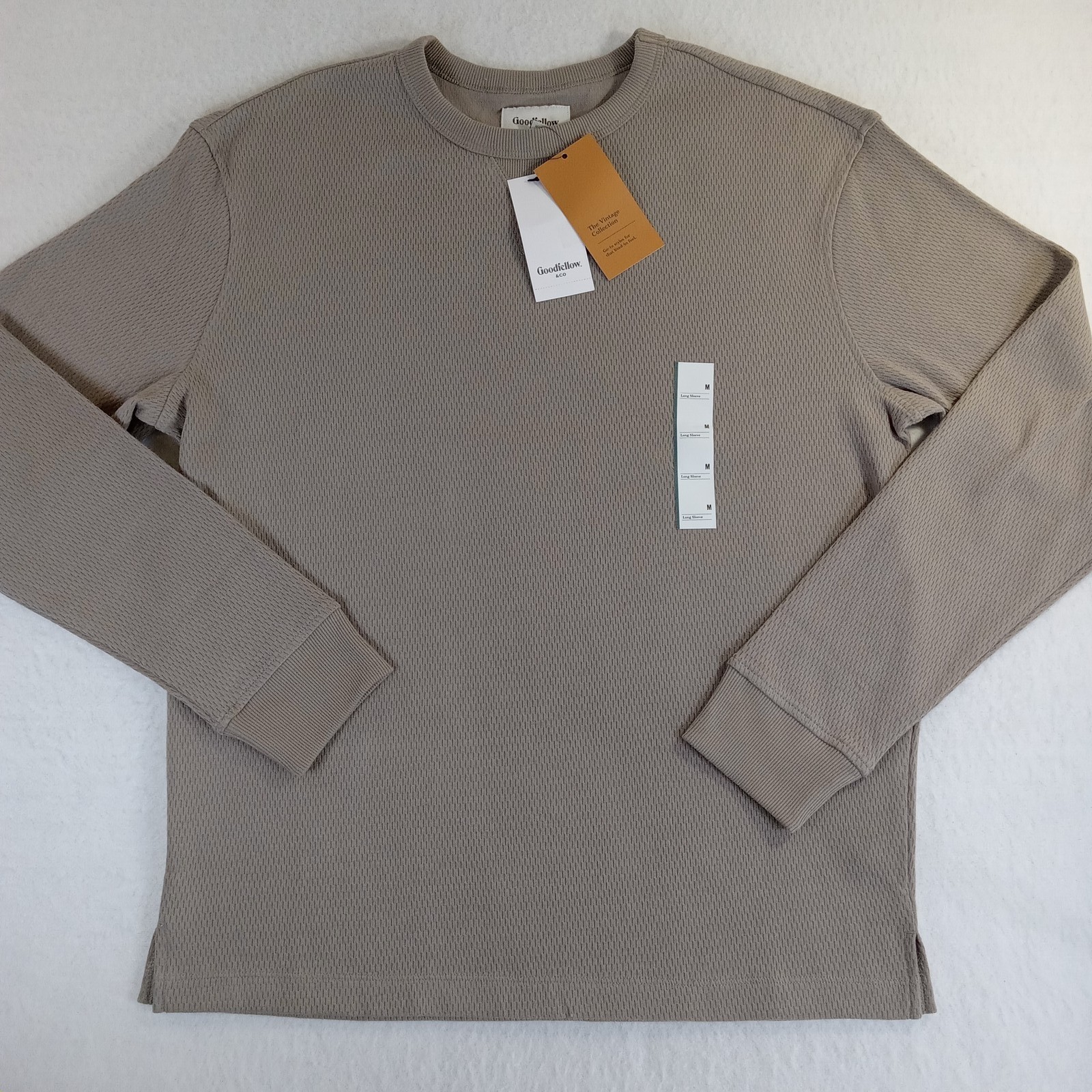 Goodfellow & Co Mens Size M Vintage Textured Crew Neck Long Sleeve Shirt Taupe