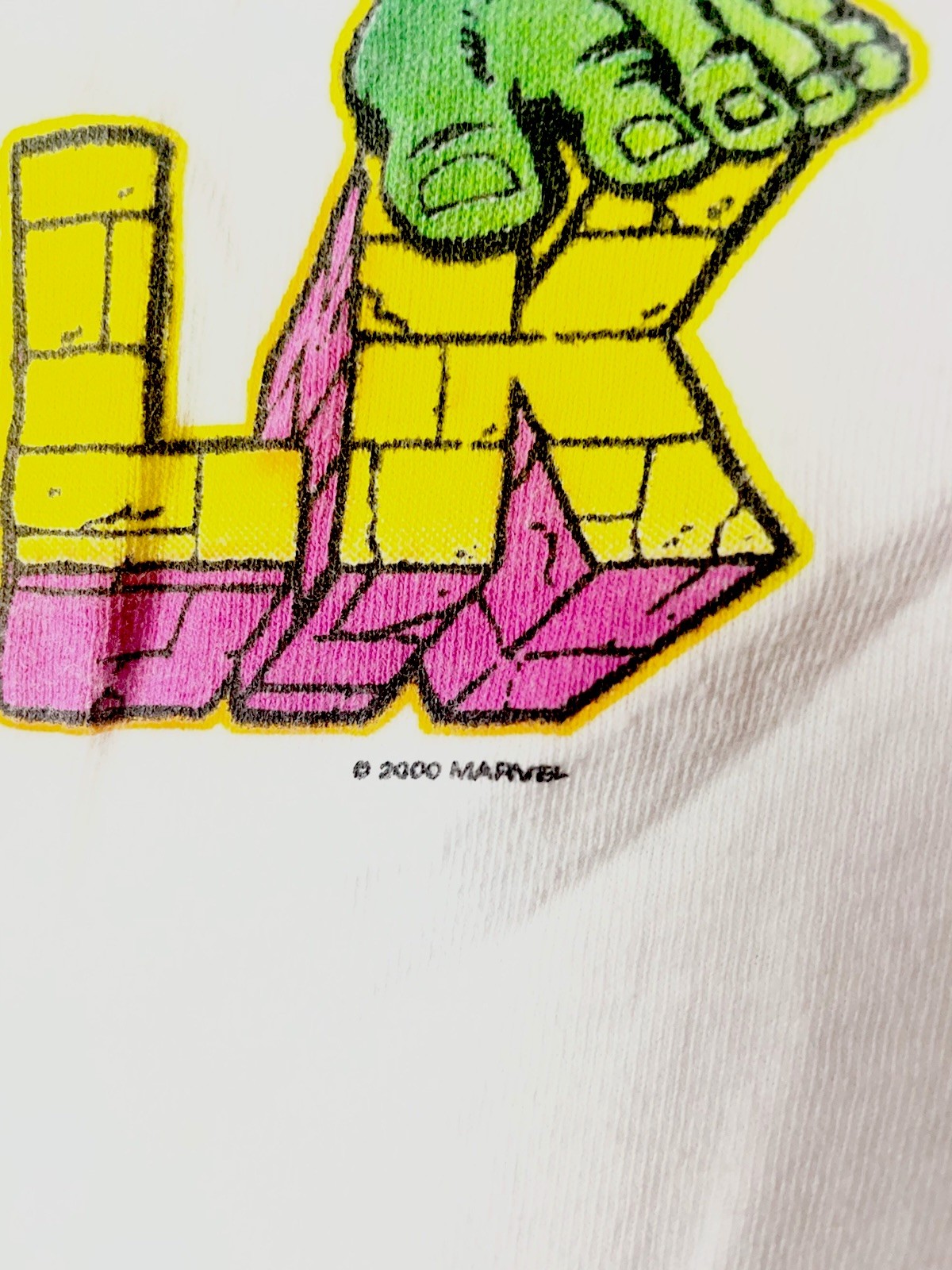 Vintage Marvel Hulk Men&rsquo;s L White/Green Ringer Graphic Tee Crew Neck