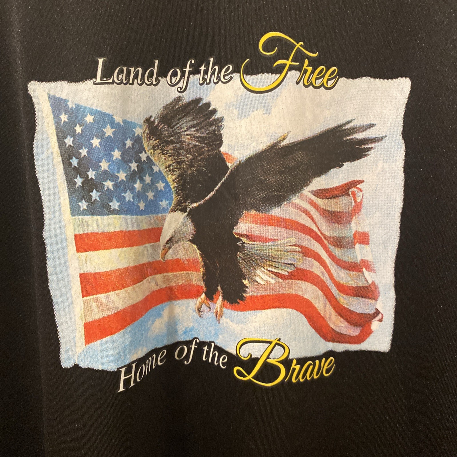 Land of the Free Home Brave Long Sleeve Performance Shirt USA Flag Black Large L