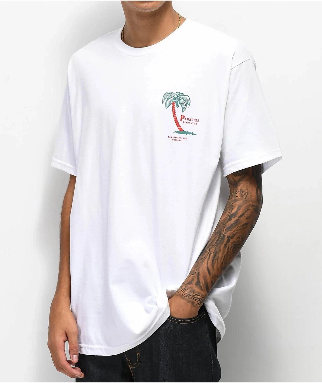 Empyre Mens Paradise Beach Club Palm Tree Print Streetwear White Shirt NWT S-2XL