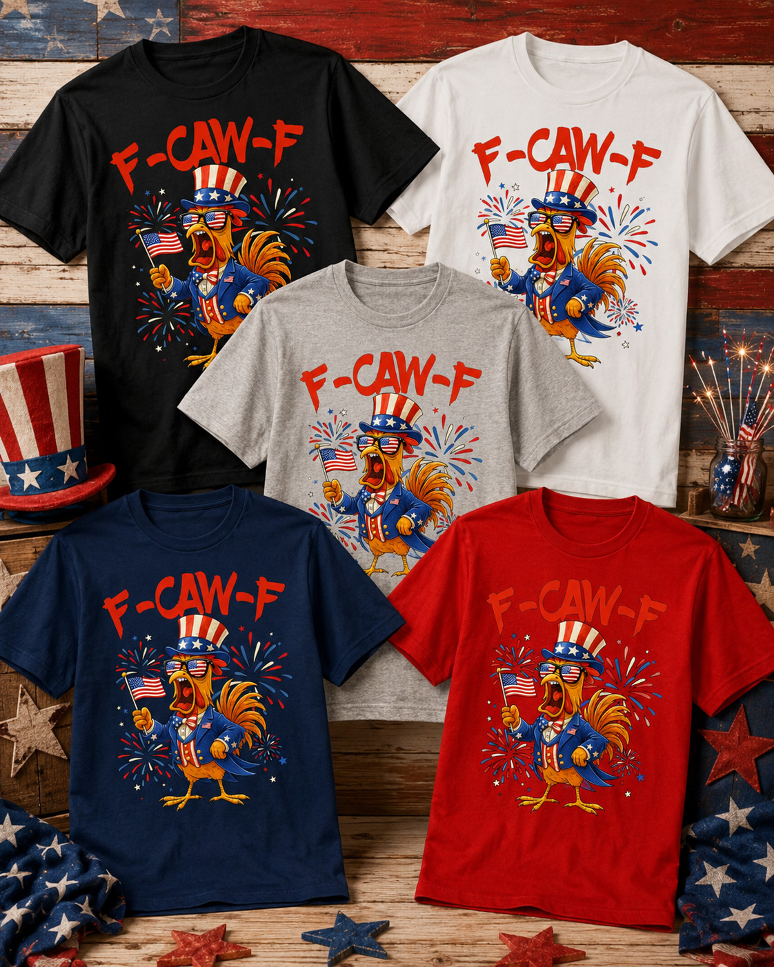 4th of July F-Caw-F Rooster Chicken T Shirt