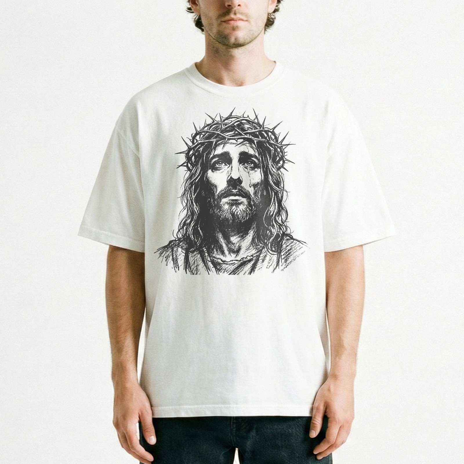 Jesus Christ Crown Thorns Christian Faith Religious T-Shirt Cross Gift Tee