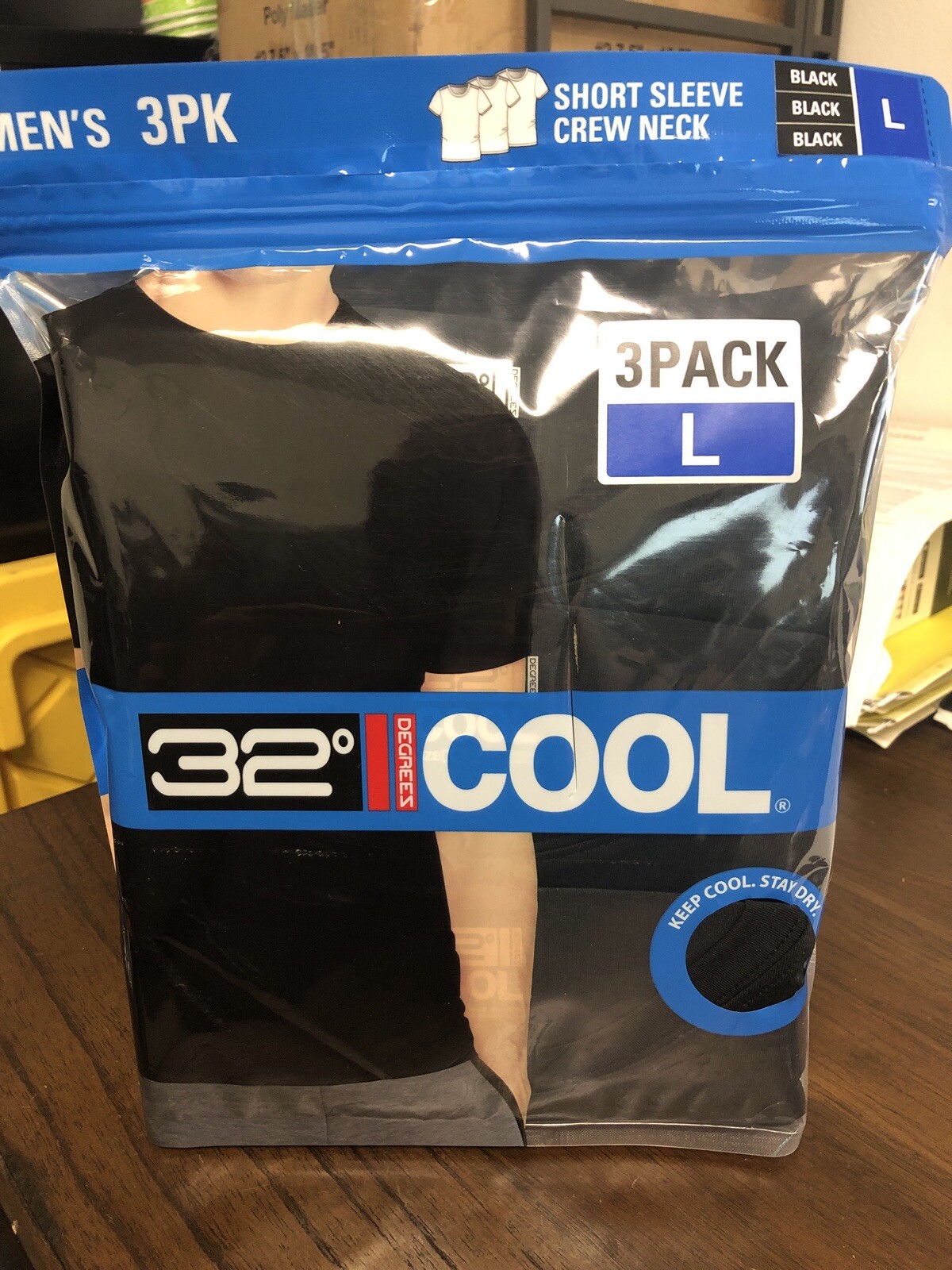32 Degrees Men&rsquo;s Cool Tee, 3-pack Large Black Crew Neck Large