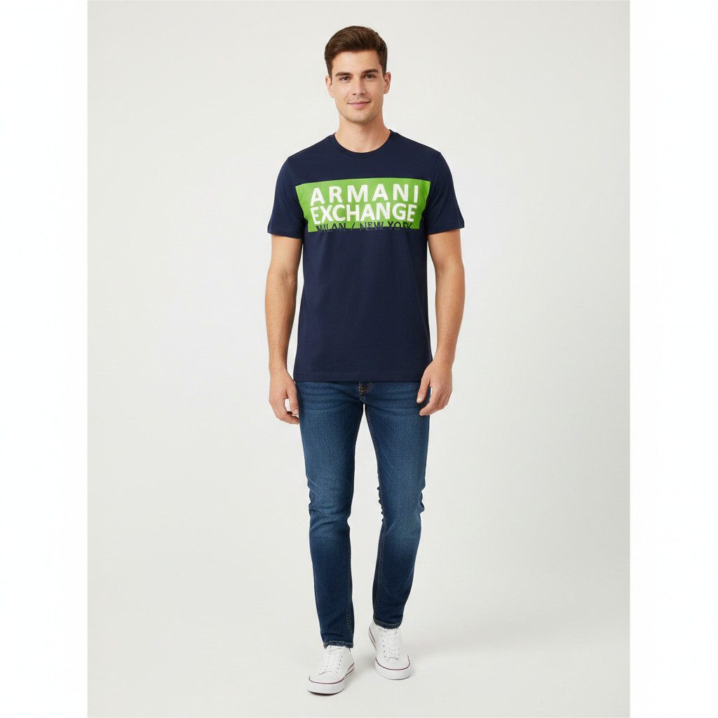 ARMANI EXCHANGE Navy Blue AX-06 Short Sleeve Slim Fit Designer Mens T-shirt NWT