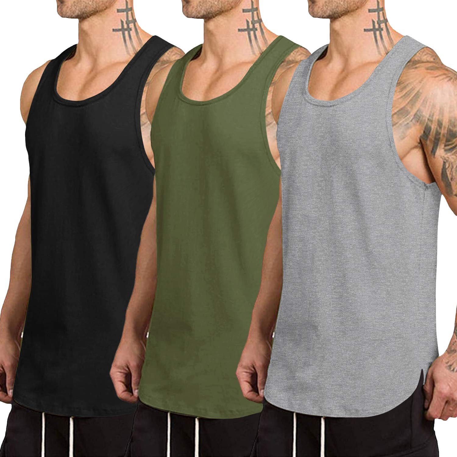 COOFANDY Men&rsquo;s 3 Pack Quick Dry Workout Tank Top Gym Muscle Tee Fitness Bodyb…