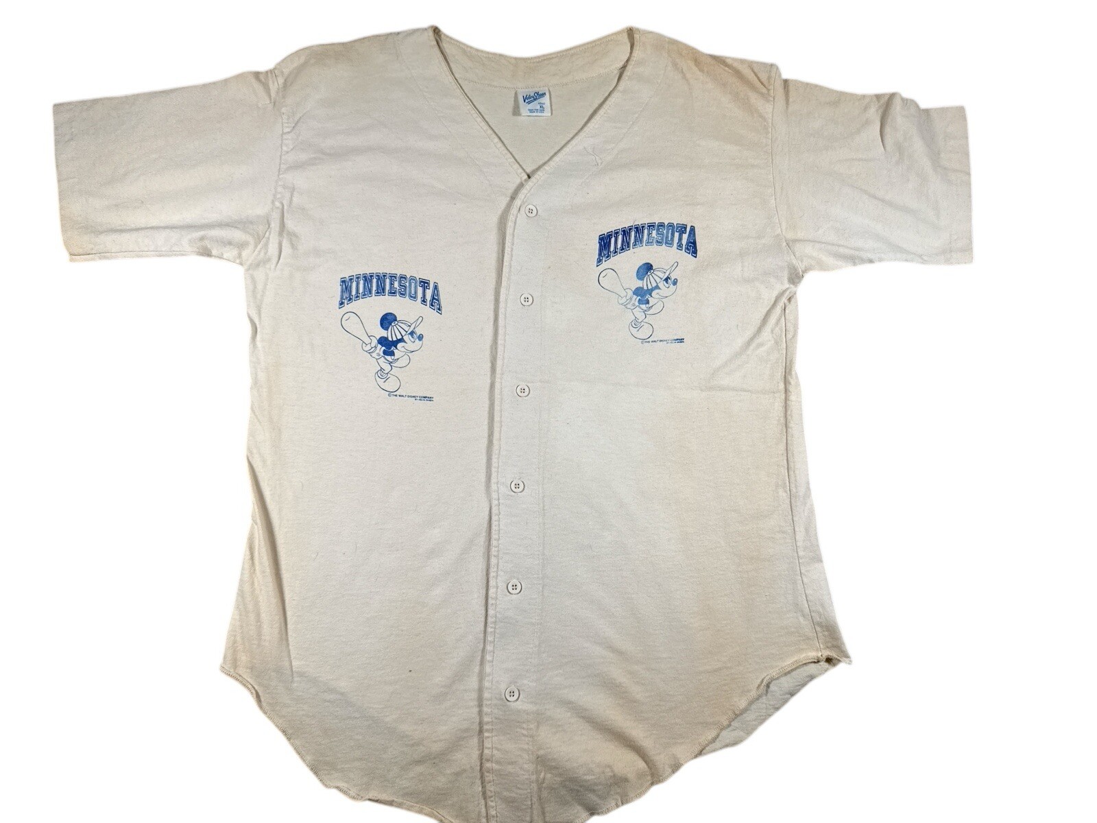 Vintage Mickey Mouse Minnesota Baseball Jersey Mens XL White 80s Velva Sheen VTG