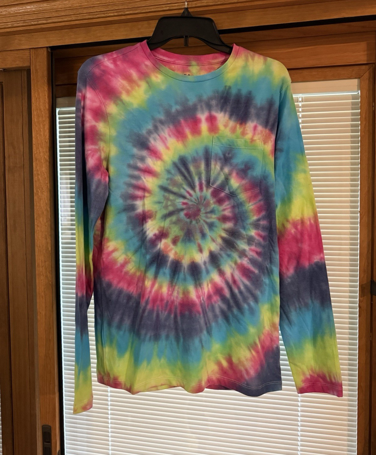 Goodfellow & Co Men&rsquo;s S Tie-Dye Spiral Multicolor Long Sleeve Crew Neck Tee
