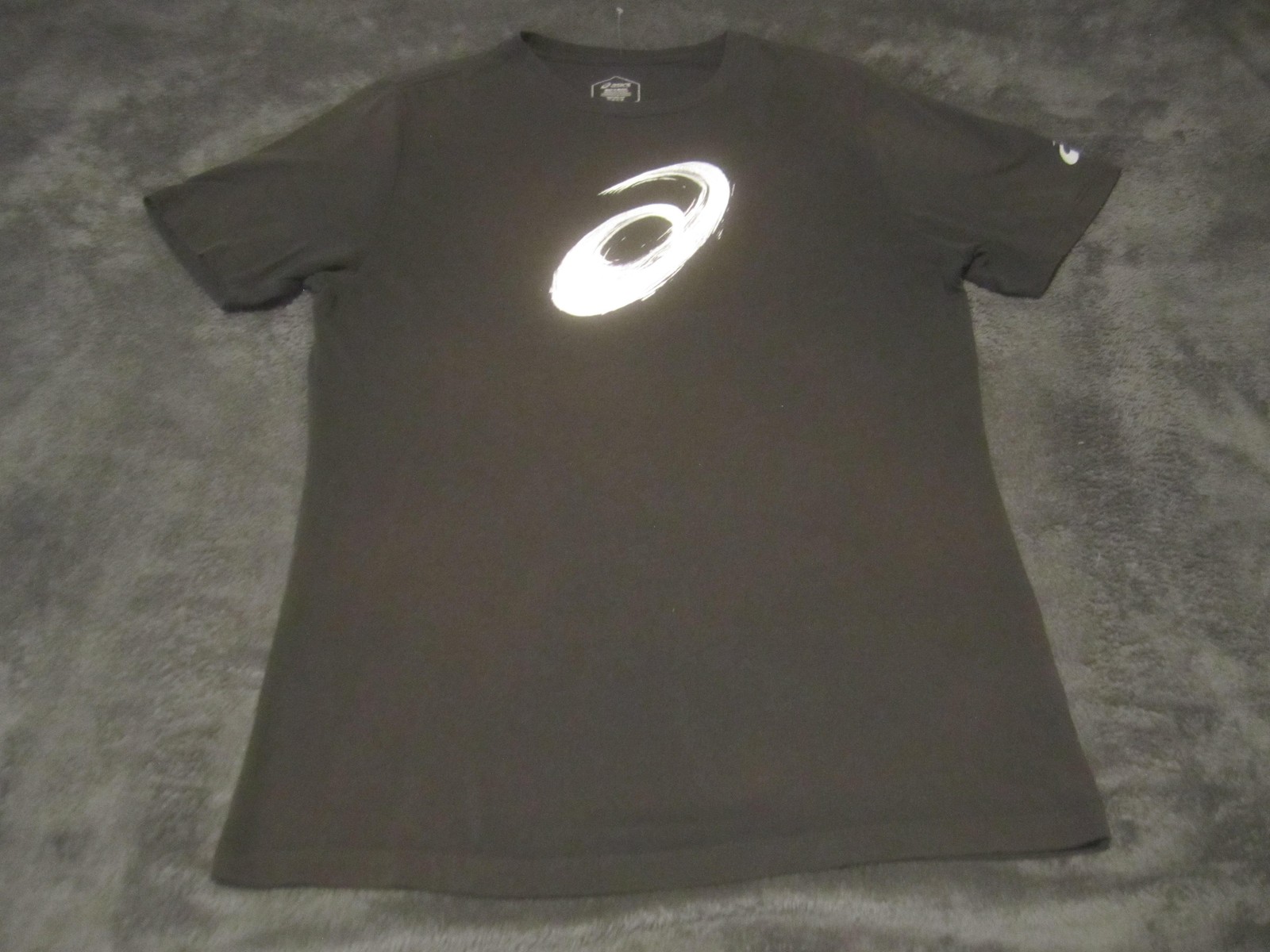 Asics Shirt Mens Medium Black Brush Logo Graphic Tee Athletic Running Sports