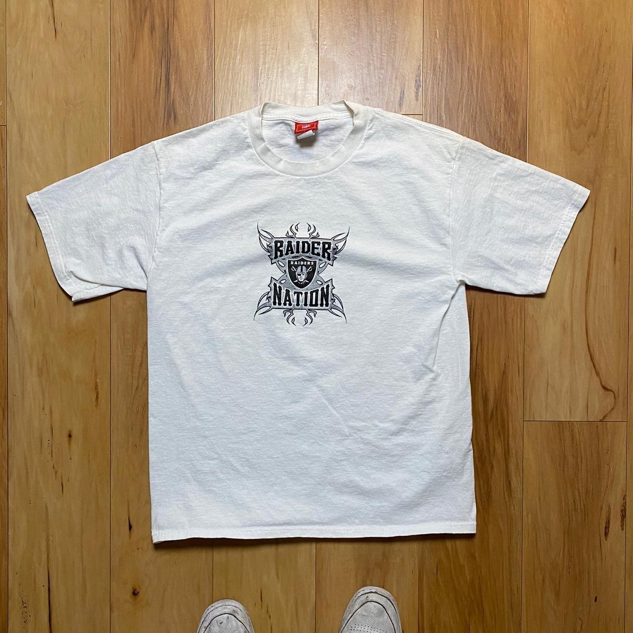 Nfl Team Apparel Vintage White Raiders Nation White Logo T-Shirt Size L Football