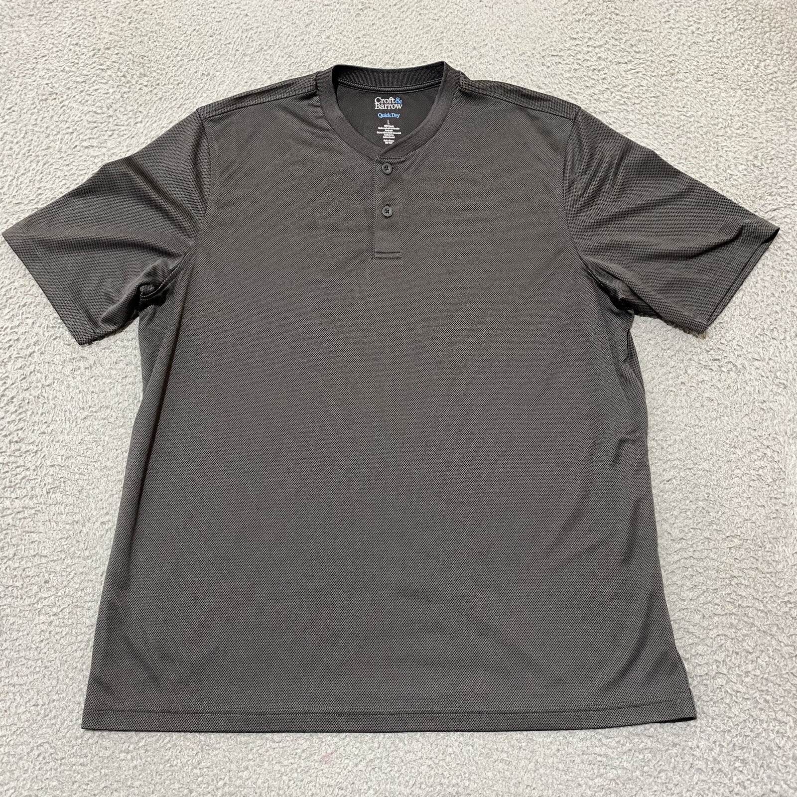Croft And Barrow Shirt Mens Large Gray Henley Quick Dry Short Sleeve