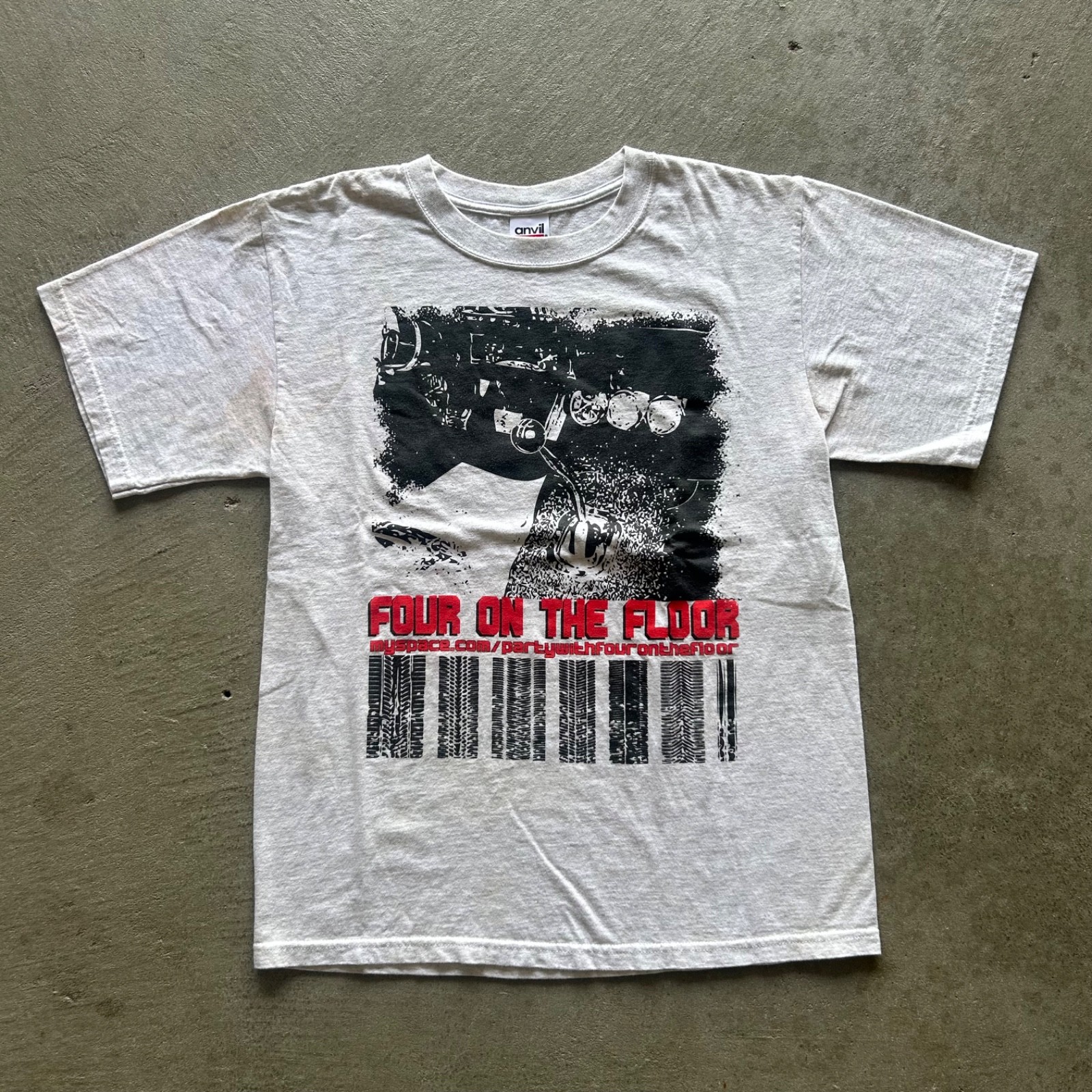 Vintage 90s Four On The Floor Shirt Size Medium Gray Manual Car My Space Graphic