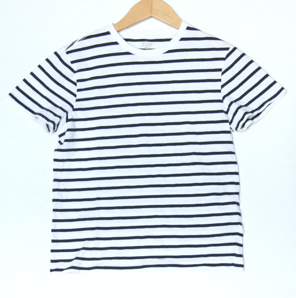 J Crew Slub Cotton Yarns Men&rsquo;s M Navy Stripe Tee Shirt Coastal Nautical Preppy