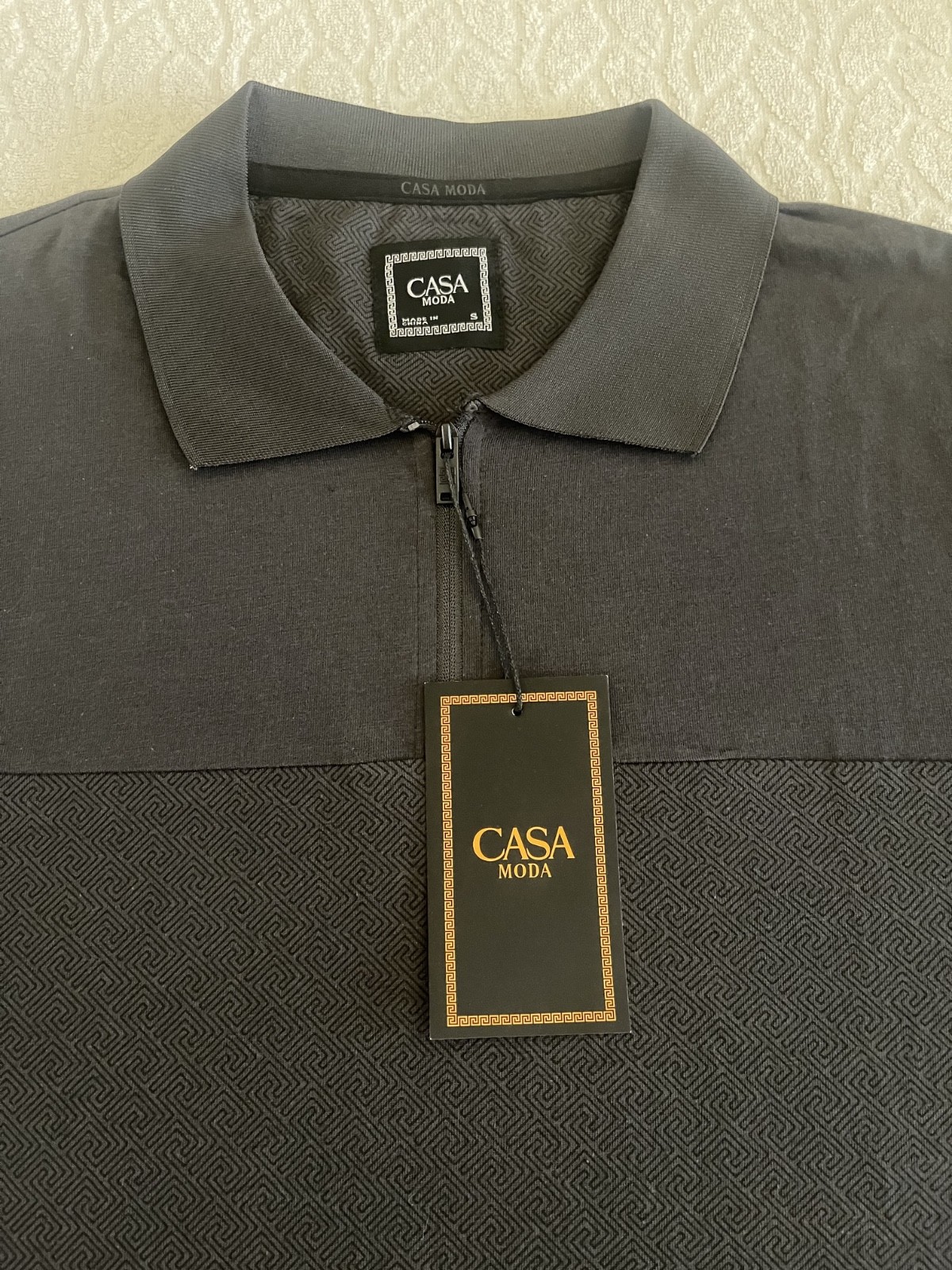 CASA MODA Couture Men&rsquo;s Zip-Front Polo Shirt Black Quarter-Zip Front Closure