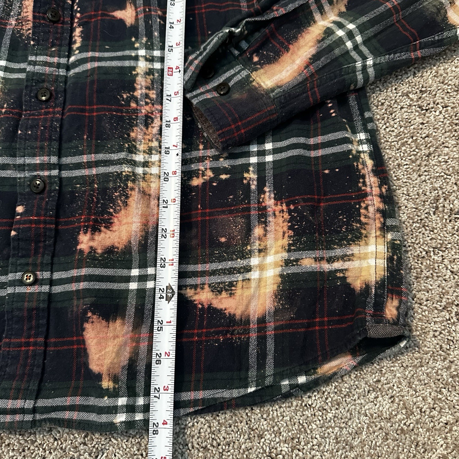 Custom Bleached Flannel Kurt Cobain Nirvana Patch Shirt Grunge Distressed XL