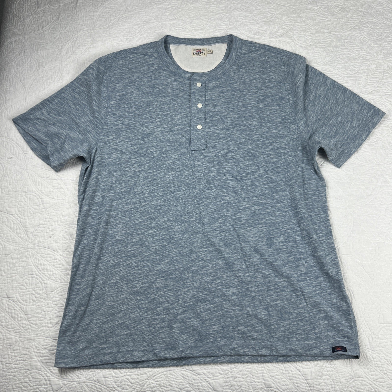 Faherty Henley Short Mens Size XL Short Sleeve Heathered Blue